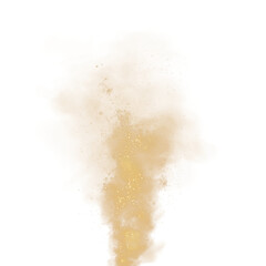 Fantastic golden smoke background. Magic golden smoke with glitter and small particles of twinkling stars. Golden smog clouds rising from bottom to top on floor, isolated transparent special effect. M