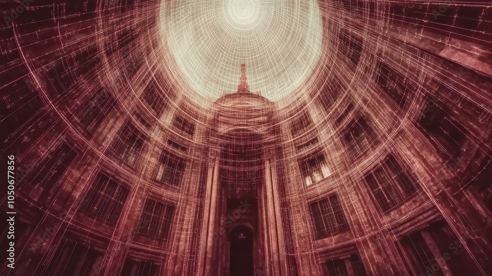 Aufkleber a high-tech digital city with blockchain connections represented as glowing lines connecting buildin