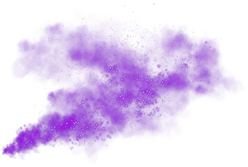 Fantastic purple smoke background. Purple smog clouds rising from bottom to top on floor, isolated transparent special effect. Magic purple smoke with glitter and small particles of twinkling stars. F