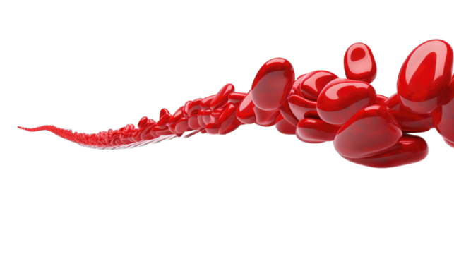 A red line of heart shaped objects with a red background