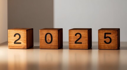 Welcoming 2025 Minimalist Rustic Wooden Blocks Illustration