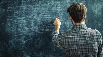 A teacher writing on a chalkboard, focus on the educational content