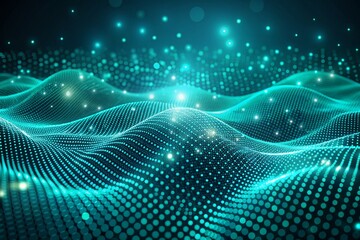 A green, blurry image of a wave with many dots