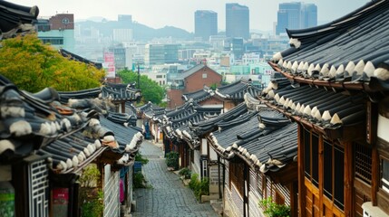 Fototapeta premium Traditional Korean Architecture in Urban Setting