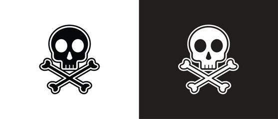 Biohazard, Toxic, Danger warning icon, Dangerous crossbones and skull icon. Crossbones and Skull vector icon flat. Crossbones icon vector illustration in black and white background. 