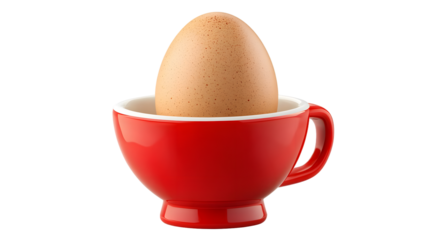 Red egg cup with egg isolated on transparent or white background