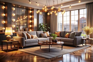 Fototapeta premium Polished Interior Image Mockup with Bokeh Effect for Modern Home Decor and Design