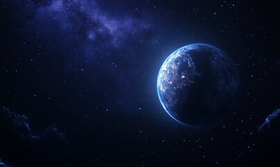 Fototapeta premium Illuminated Planet Earth in Deep Space with Glowing Atmosphere and Starry Background, Generative AI