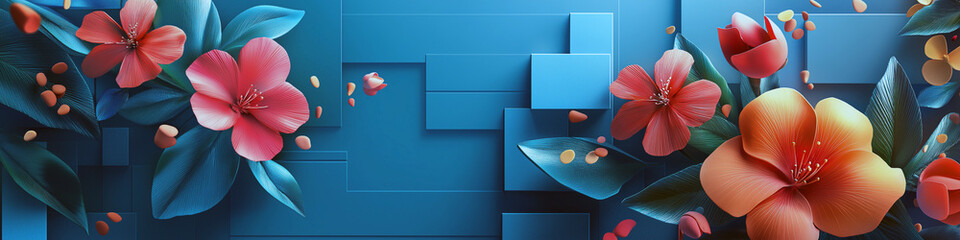 A blue background with a flowery design on it