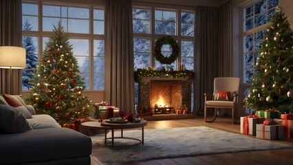 christmas tree with gifts and decorations