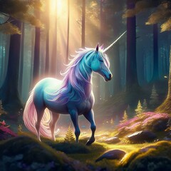 Obraz premium unicorn in the forest, AI generated