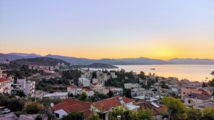 Obraz premium Tolo, Greece. Sunrise and beautyful view from hotel room.