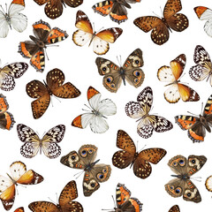 Watercolor illustration Beige and brown butterflies. Seamless pattern For fabric, textiles, wallpaper, prints, scrap paper