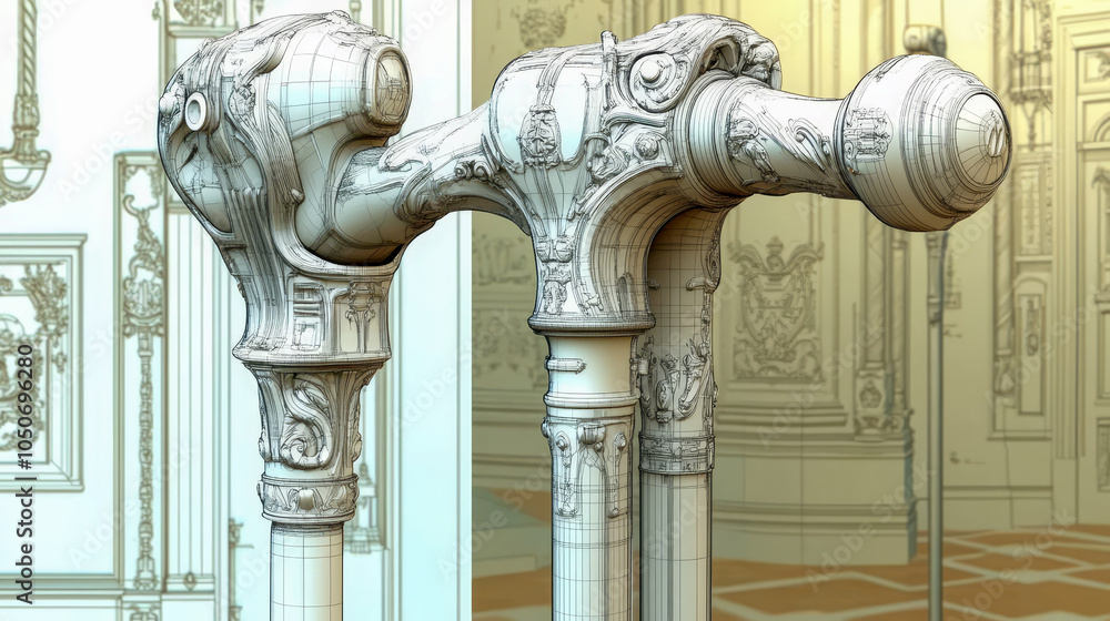Poster the image displays a detailed engineering diagram, showcasing intricate designs and components in cl