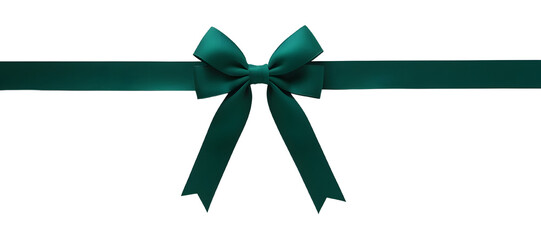 Green satin ribbon with bow isolated png on a transparent background