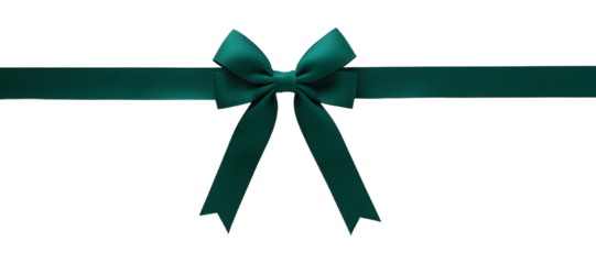 Green satin ribbon with bow isolated png on a transparent background