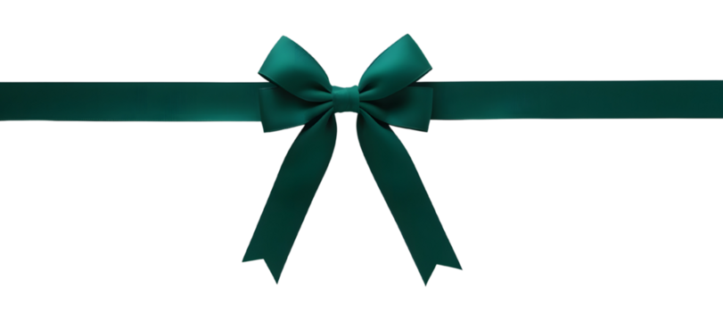 Green satin ribbon with bow isolated png on a transparent background