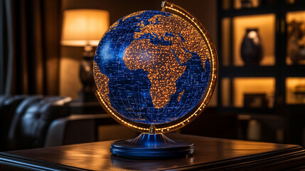 digital globe sphere with interconnected circuits represents global connectivity, technology, and the fusion of information, symbolizing the integration of diverse cultures and ideas in the modern wor