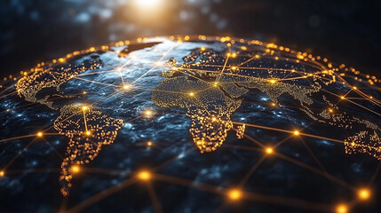 digital globe sphere with interconnected circuits represents global connectivity, technology, and the fusion of information, symbolizing the integration of diverse cultures and ideas in the modern wor