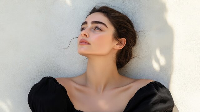 Portrait of a Young Woman with Dark Hair and a Black Top