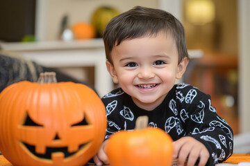 Fototapeta premium asian toddler boy dressed in Halloween costume