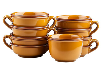 Close-up image of a set of vintage-style ceramic soup bowls stacked together.