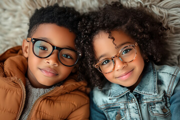 photo of Afro american teenager boy and girl in glasses