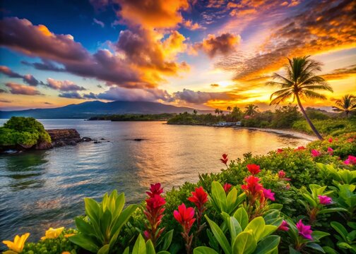 Scenic Hilo Bay with Bokeh Effect - Natural Beauty of Hawaii's Coastline