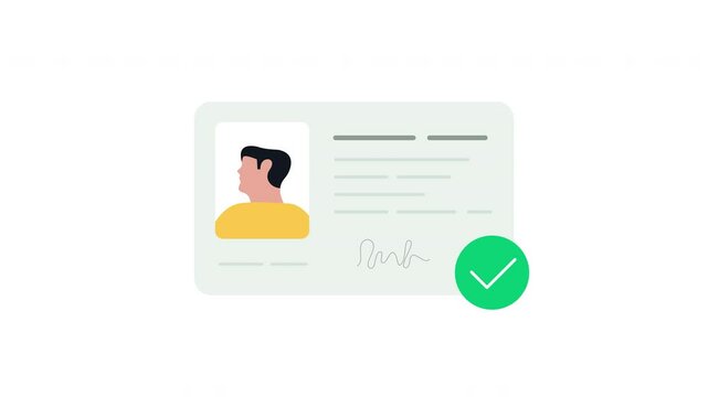 ID card verification animation. Accepted and decline options. Vector flat style animation. 4K video. Alpha channel.