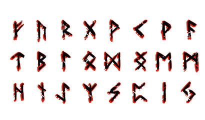Scandinavian runes. black letters on white background. Ancient occult Viking characters on white background, rune font. Set of old Norse Runic alphabet, Futhark