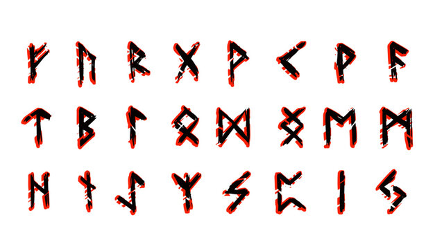 Scandinavian runes. black letters on white background. Ancient occult Viking characters on white background, rune font. Set of old Norse Runic alphabet, Futhark