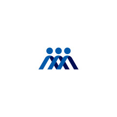 Abstract Blue People Logo Design: A modern and minimalist logo design featuring three stylized blue people figures, interconnected and forming a symbol of unity, community, and teamwork.