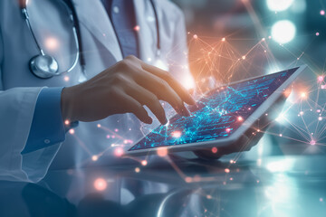 Doctor Touching Electronic Medical Record on Tablet