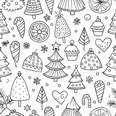 Christmas Pattern coloring page with Trees, Ornaments, and Gifts