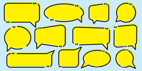 Obraz premium Quote text in speech bubble. Quote bubble testimonial banners. Quote box frames. Blank template quote text info design boxes quotation bubble blog quotes symbols. 