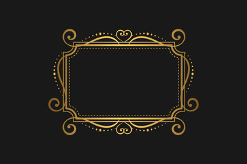 Elegant gold vintage frame on black background with empty space for text. Vector illustration
