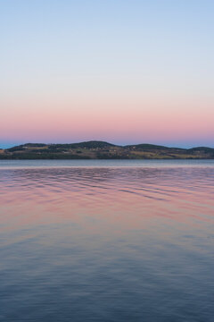 October evening by Lake Mj&oslash;sa with a view towards the Helg&oslash;ya Island.