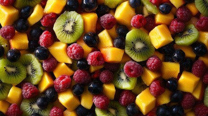 Vibrant Fruit Salad with Kiwi, Berries, Mango, and Grapes