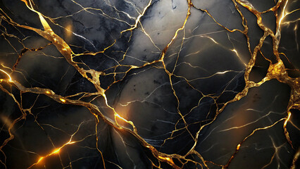 Dark Black Marble Texture with Bold Veining