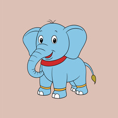Standing Elephant Cartoon Vector with Tusks