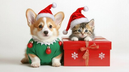 Pets in Christmas Elf Costumes