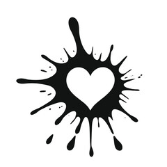 A black heart-shaped splash or ink blot against a white background