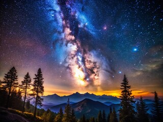 Fototapeta premium Stunning Night Sky Filled with Stars - Breathtaking Astrophotography Scene for Nature Lovers and Stargazers