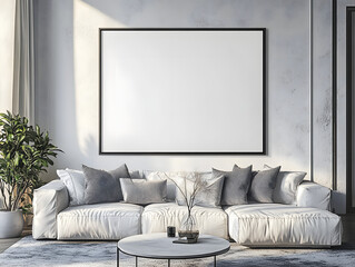 Frame mockup, ISO A paper size. Living room wall poster mockup. Interior mockup with house background. Modern interior design. 3D render