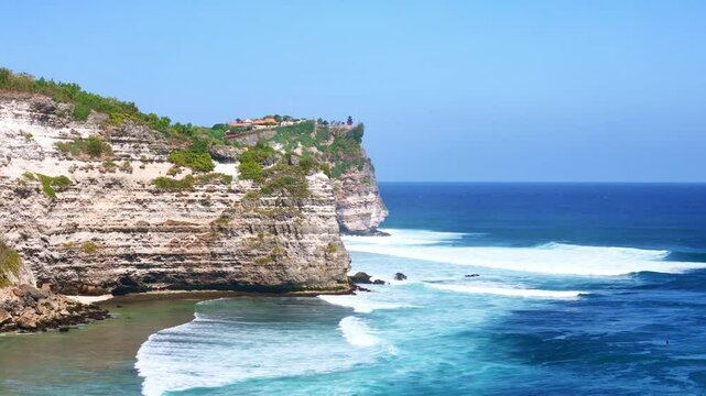 Aerial view of Uluwatu Bali landscape coast. Indonesia tourism travel destination. Bukit Peninsula, Badung Regency, Indonesia. 