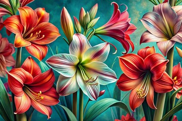 Fototapeta premium Stylish Amaryllis Floral Fashion Illustration for Modern Decor