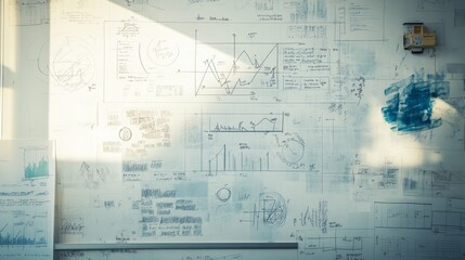 Innovative whiteboard explorations visualizing concepts through charts and diagrams in a creative workspace