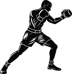 Naklejka premium Boxing Silhouette: A powerful and dynamic silhouette of a boxer in mid-punch, showcasing the intensity and determination of the sport. 