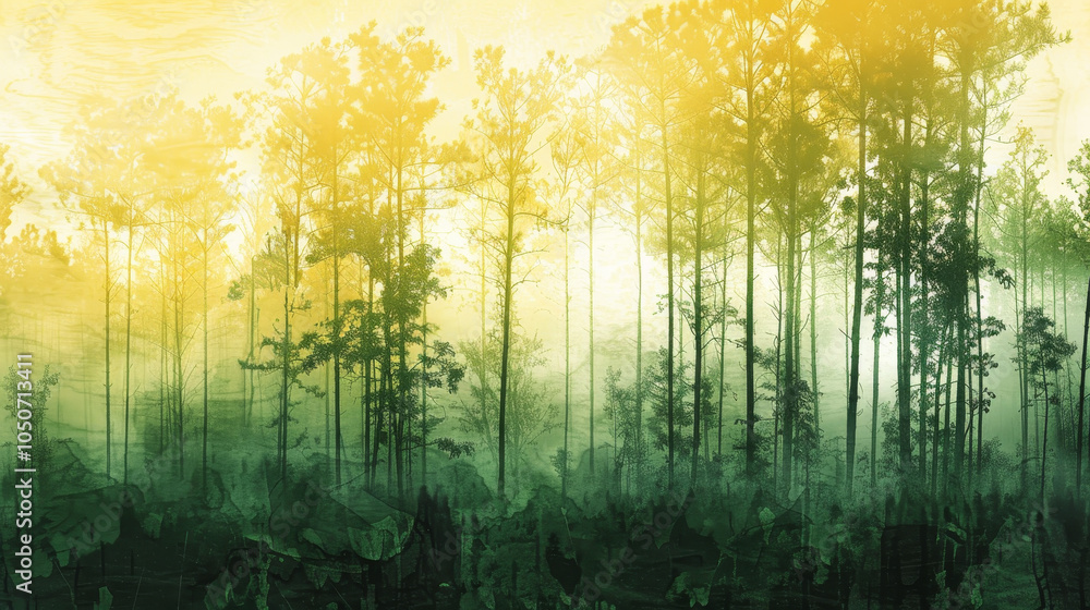 Poster a forest with trees in the foreground and background