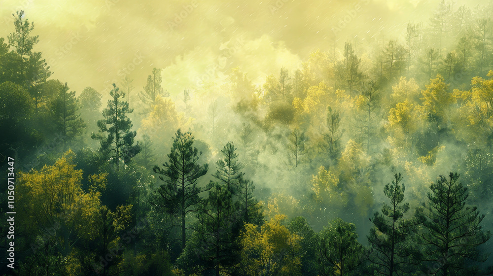 Poster a forest with trees in the foreground and background